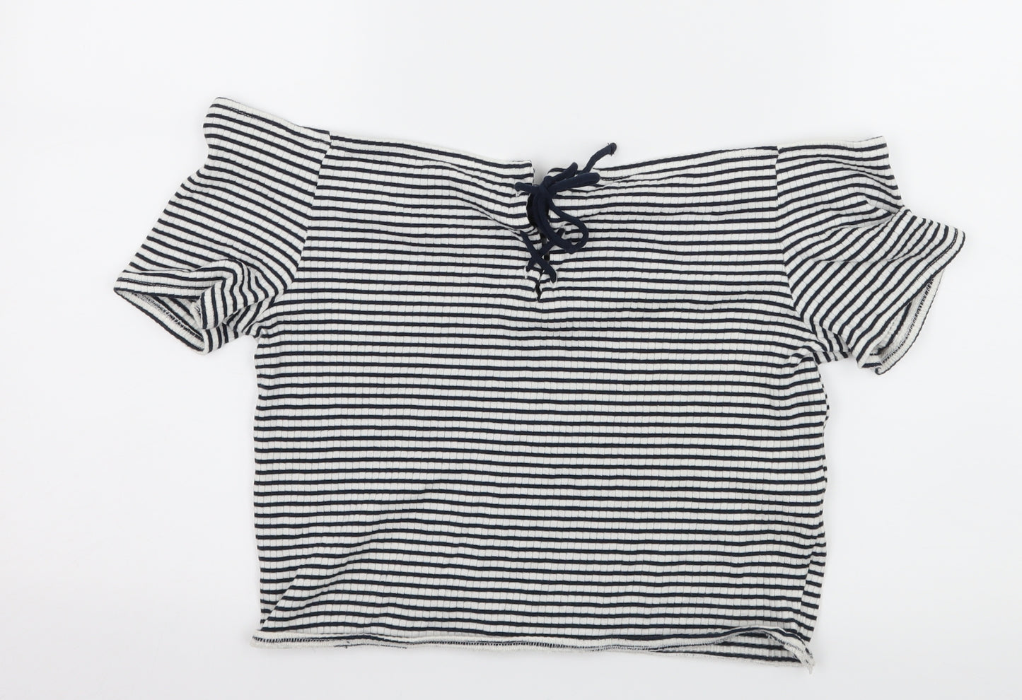 Topshop Womens Blue Striped Jersey Basic T-Shirt Size 16  - Lace up detail