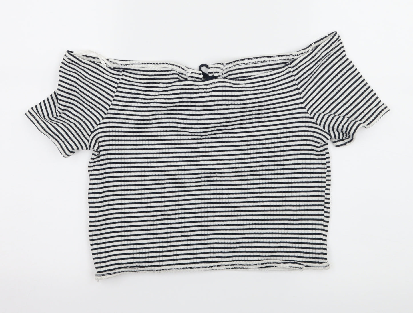 Topshop Womens Blue Striped Jersey Basic T-Shirt Size 16  - Lace up detail