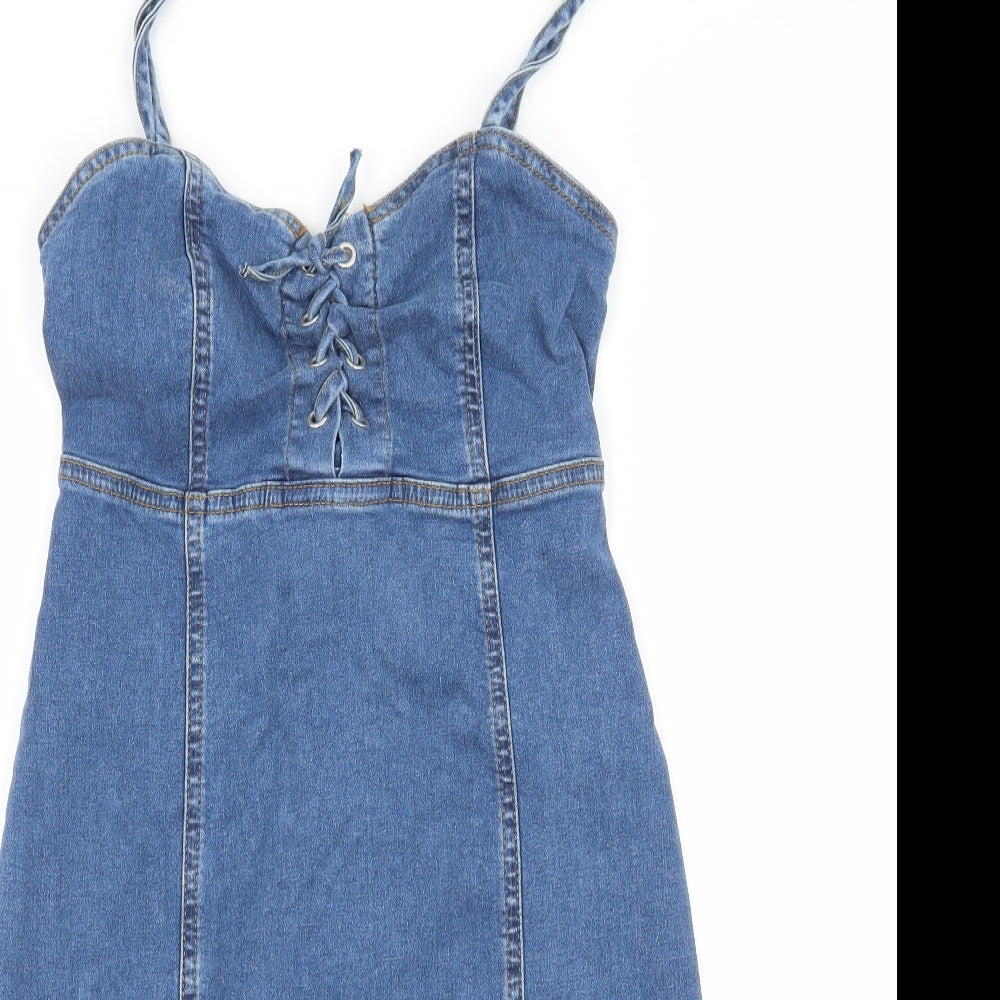 Denim & Co. Womens Blue  Denim Bodycon  Size 6  - Lace up detail