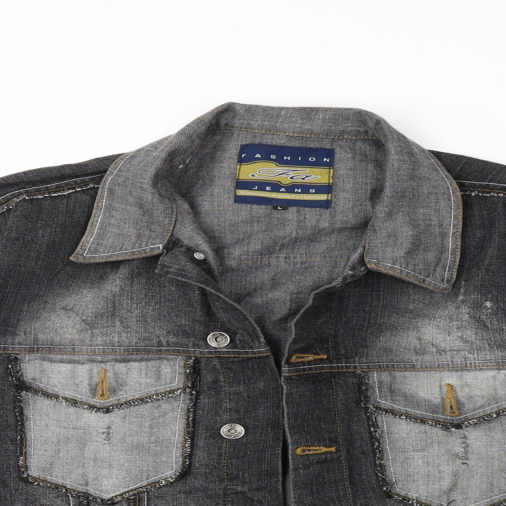 fashion jeans Mens Black  Denim Jacket  Size L