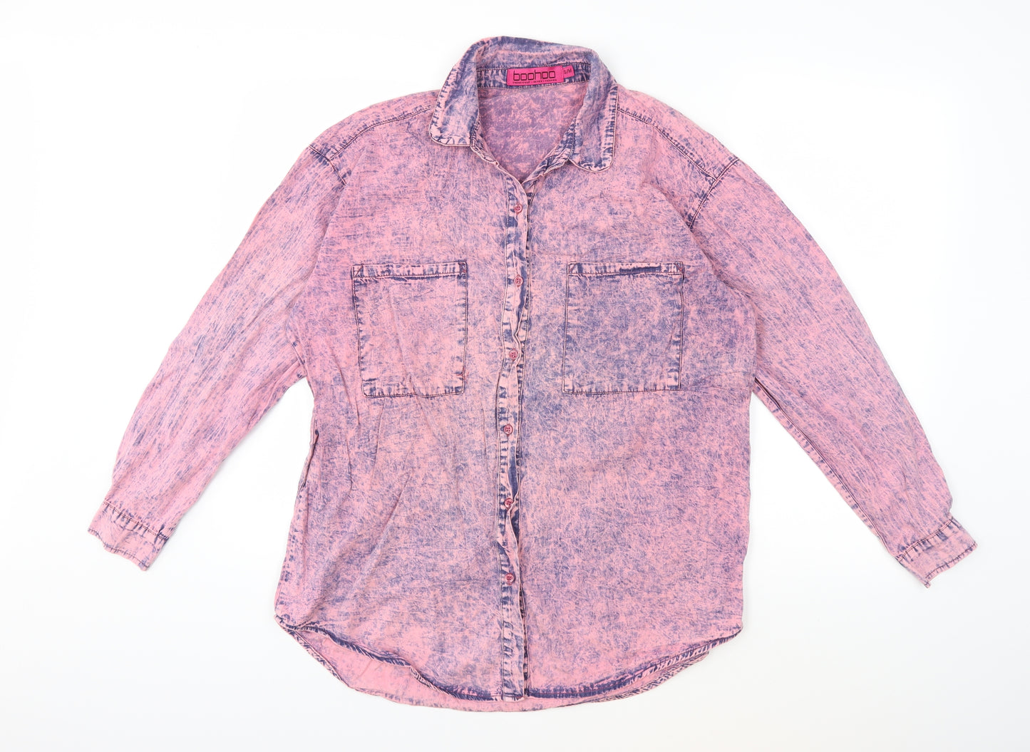 Boohoo Womens Pink  Denim Basic Button-Up Size S