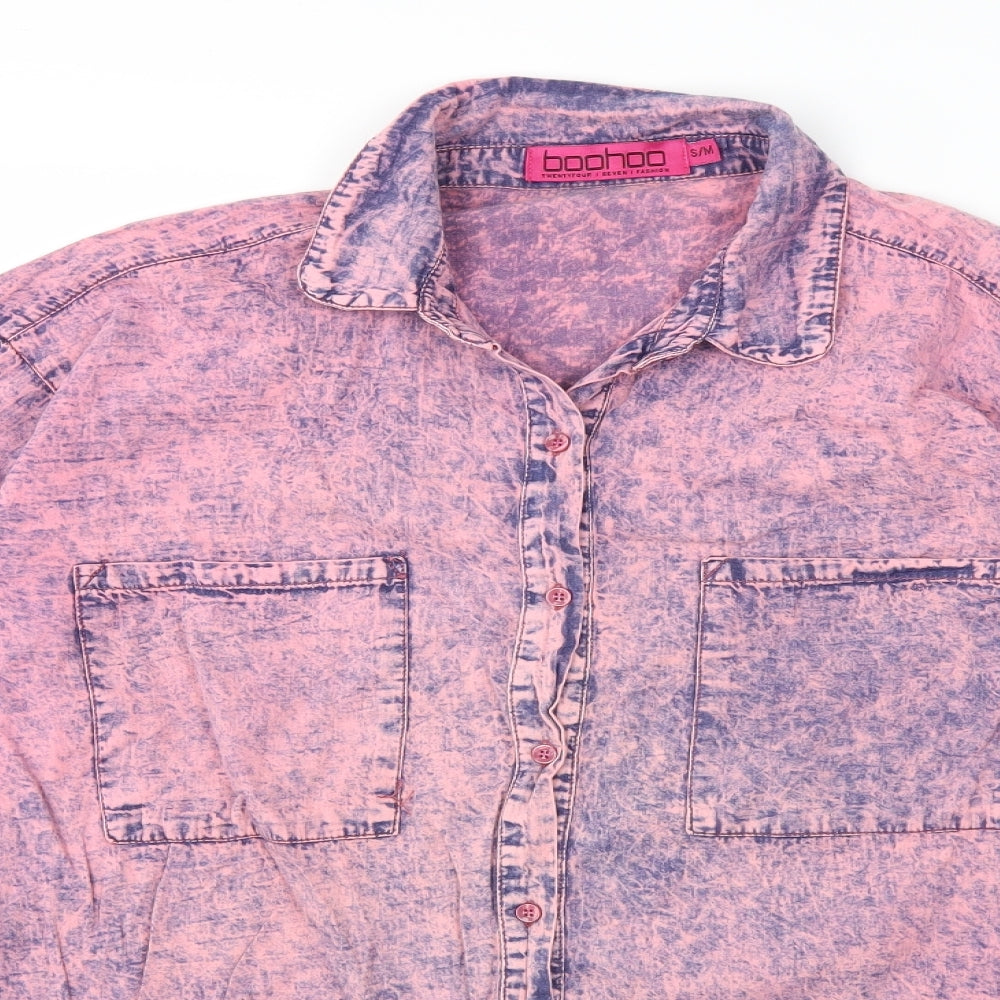 Boohoo Womens Pink  Denim Basic Button-Up Size S