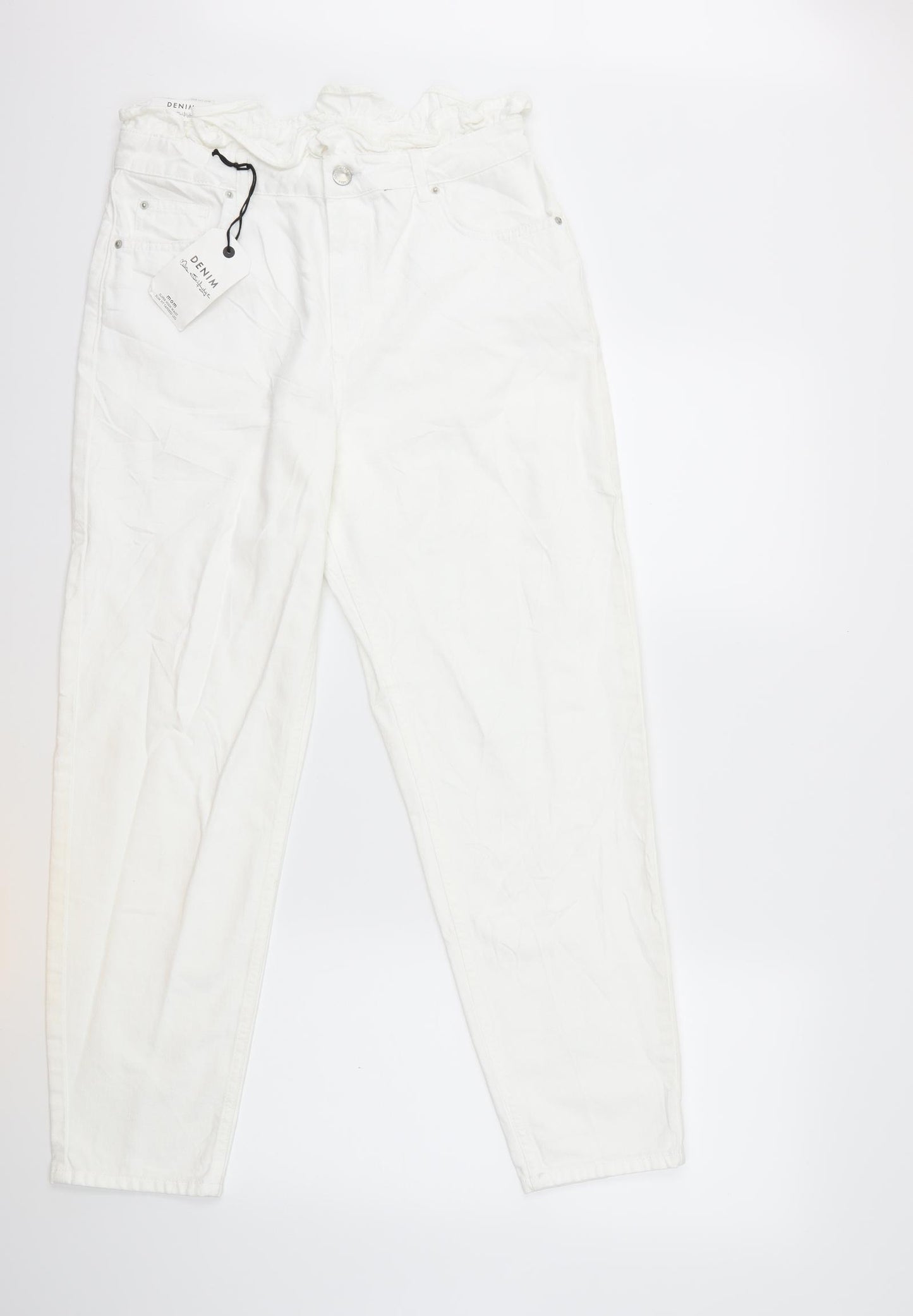 Miss Selfridge Womens White  Denim Mom Jeans Size 14 L27 in