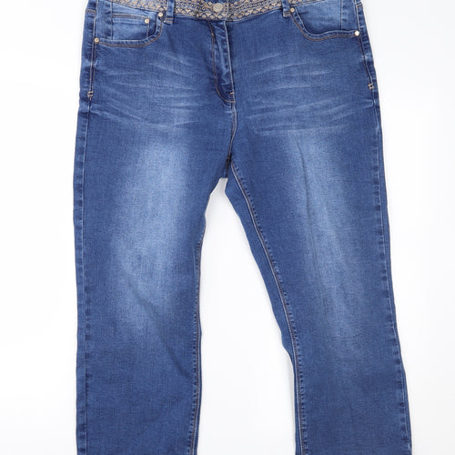 George Womens Blue Geometric Denim Cropped Jeans Size 18 L23 in