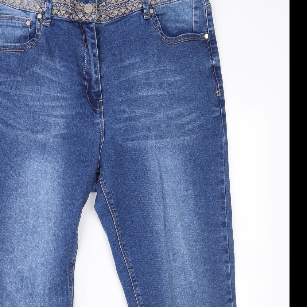 George Womens Blue Geometric Denim Cropped Jeans Size 18 L23 in