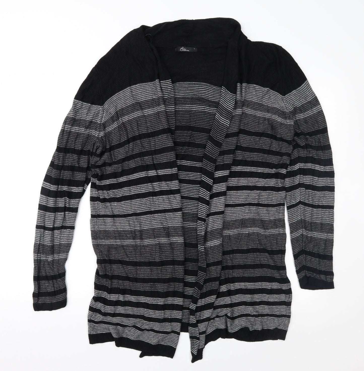Bonmarché Womens Black Striped Knit Cardigan Jumper Size L