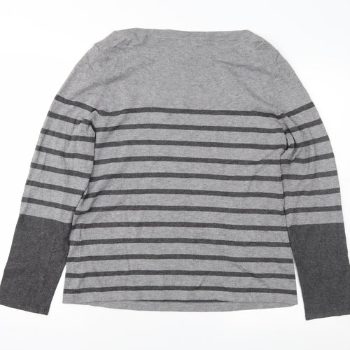 Minuet Womens Grey Striped Knit Pullover Jumper Size L
