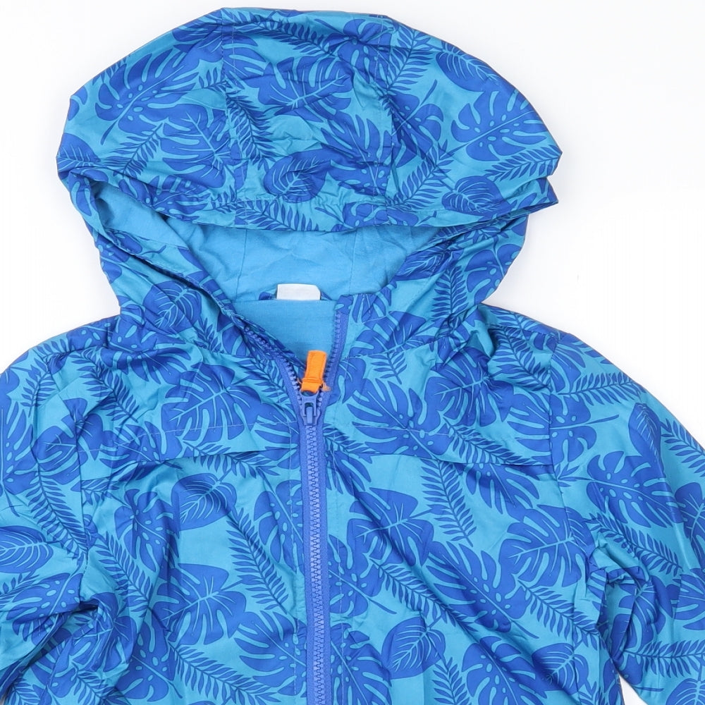 F&F Girls Blue Floral  Rain Coat Jacket Size 6-7 Years