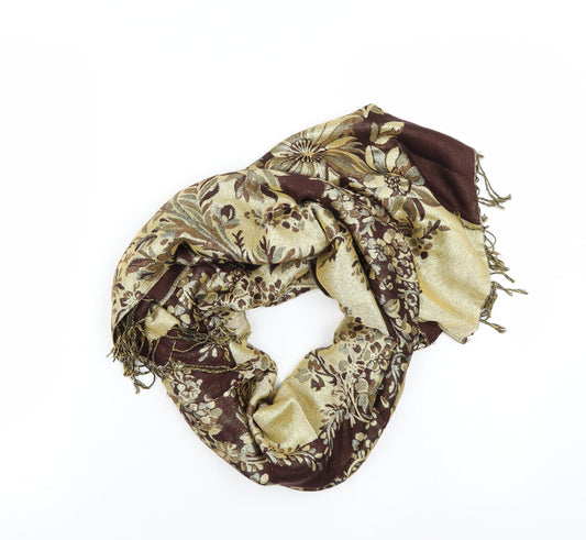 Front view of Preworn women’s brown floral shawl/wrap