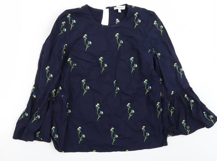 Warehouse Womens Blue Floral  Basic T-Shirt Size 8