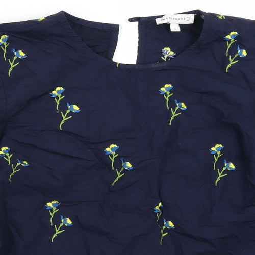 Warehouse Womens Blue Floral  Basic T-Shirt Size 8