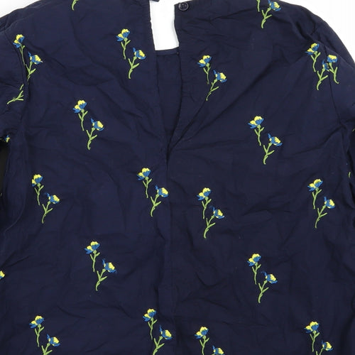 Warehouse Womens Blue Floral  Basic T-Shirt Size 8