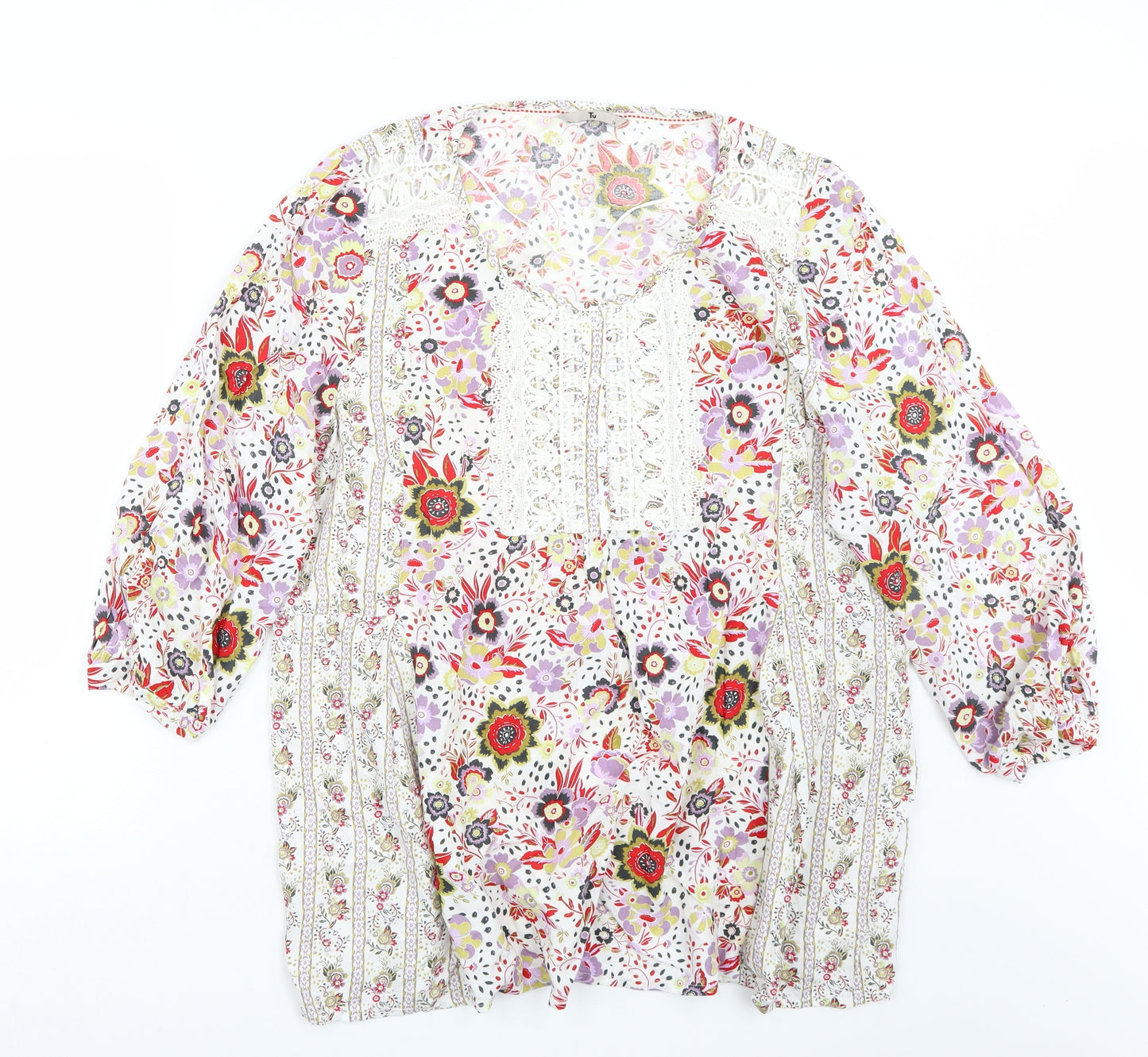 TU Womens White Floral  Basic T-Shirt Size 16