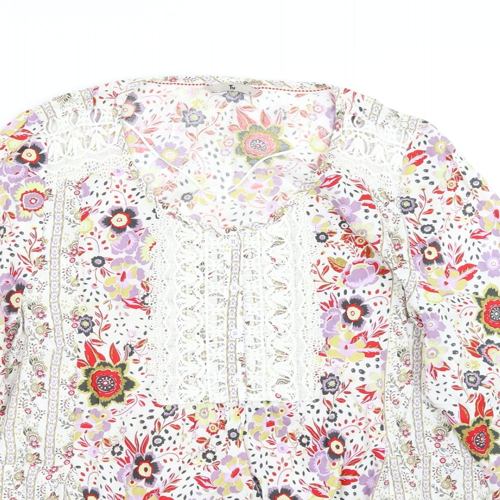 TU Womens White Floral  Basic T-Shirt Size 16