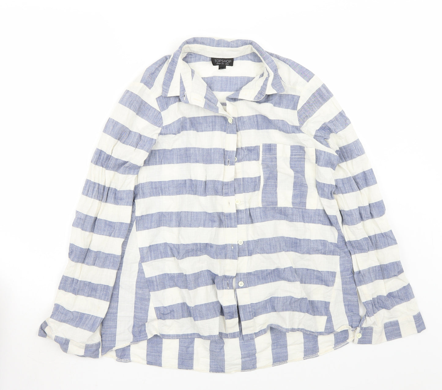Topshop Womens Blue Striped  Basic Button-Up Size 10