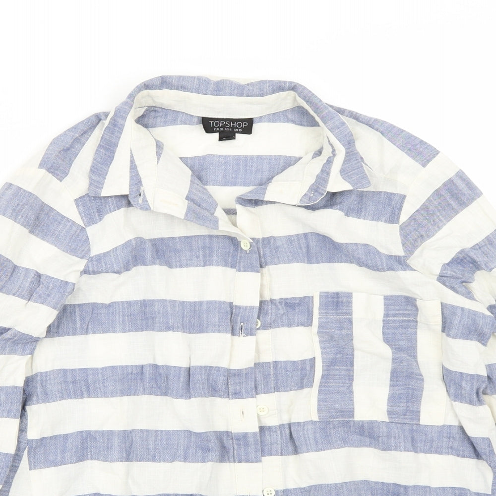 Topshop Womens Blue Striped  Basic Button-Up Size 10