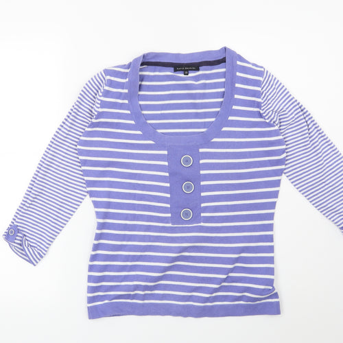 DAVID EMANUEL Womens Blue Striped  Pullover Jumper Size 10