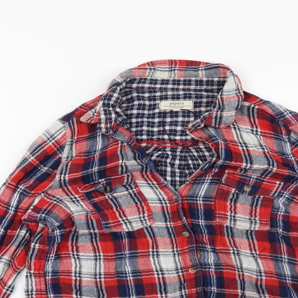 Papaya Womens Red Check  Basic Button-Up Size 10