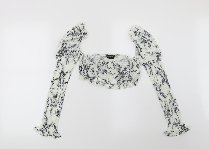 PRETTYLITTLETHING Womens White Geometric Basic Blouse Size 8