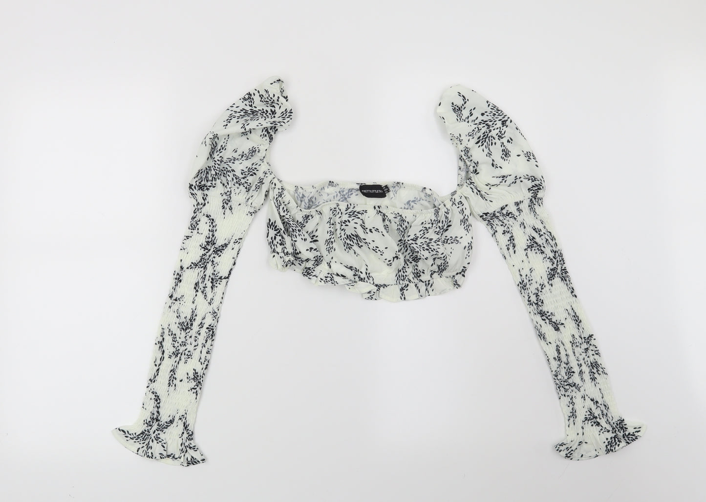 PRETTYLITTLETHING Womens White Geometric  Basic Blouse Size 8