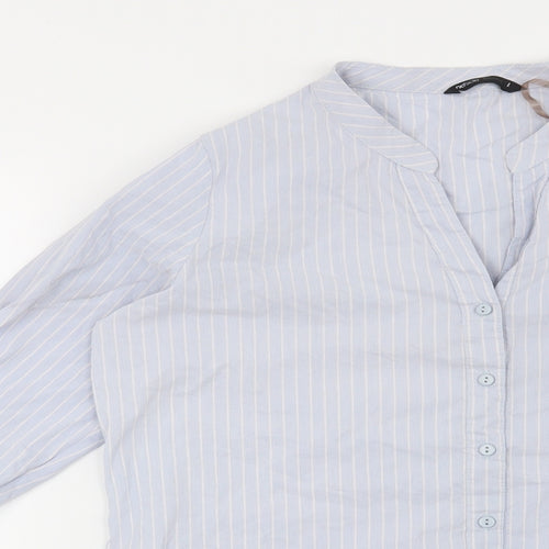 Preworn Womens Blue Striped  Basic Button-Up Size L