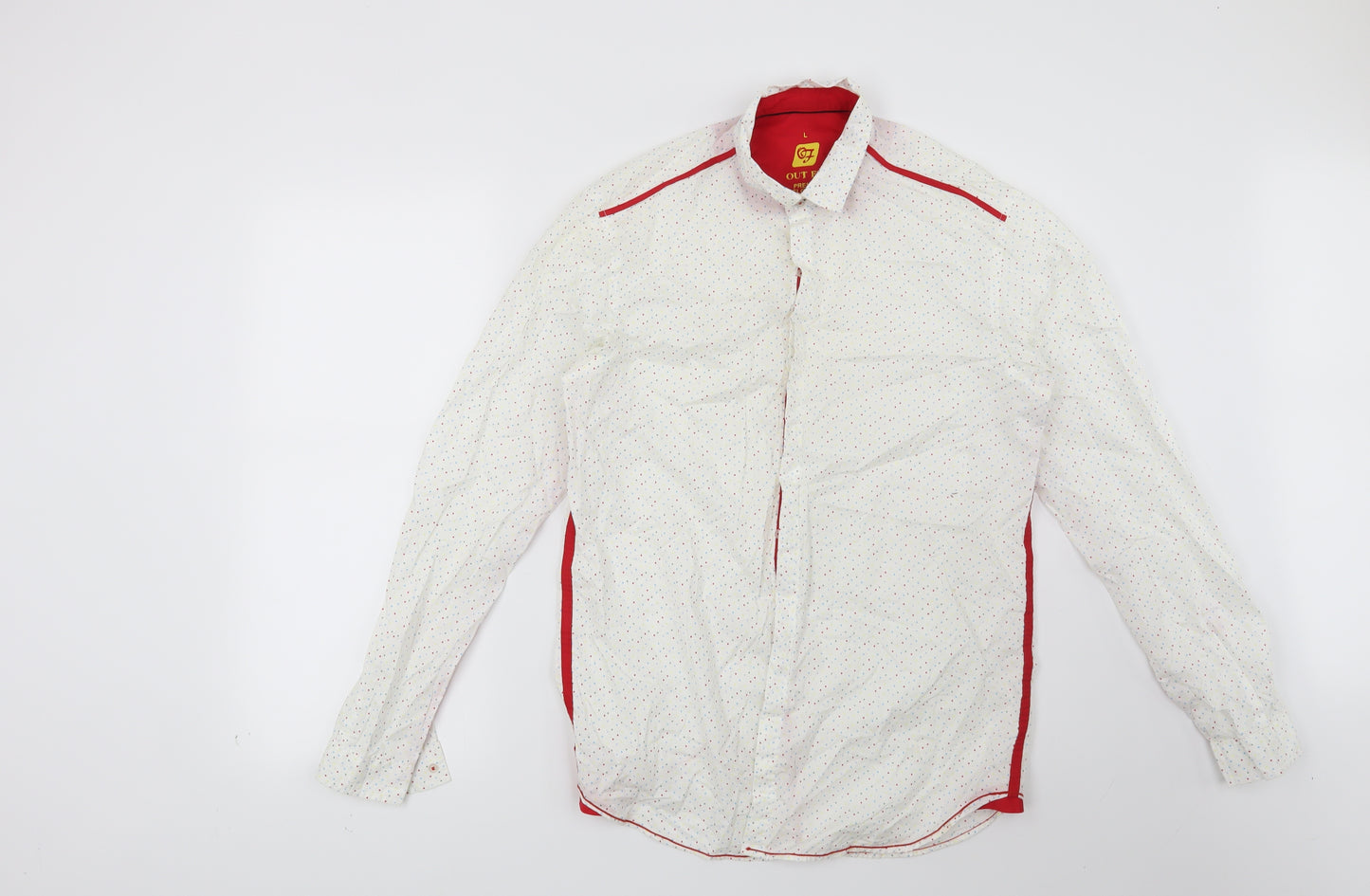 Preworn Mens White Polka Dot   Button-Up Size L