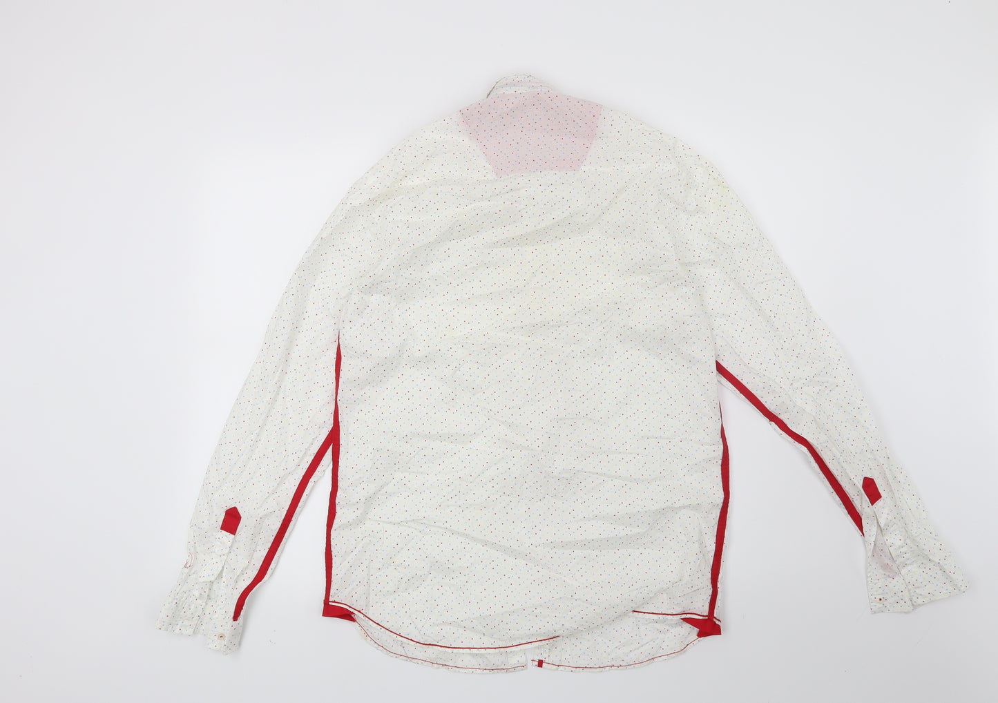 Preworn Mens White Polka Dot   Button-Up Size L