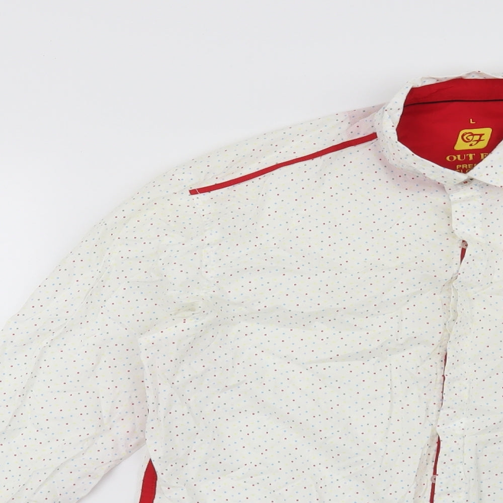 Preworn Mens White Polka Dot   Button-Up Size L