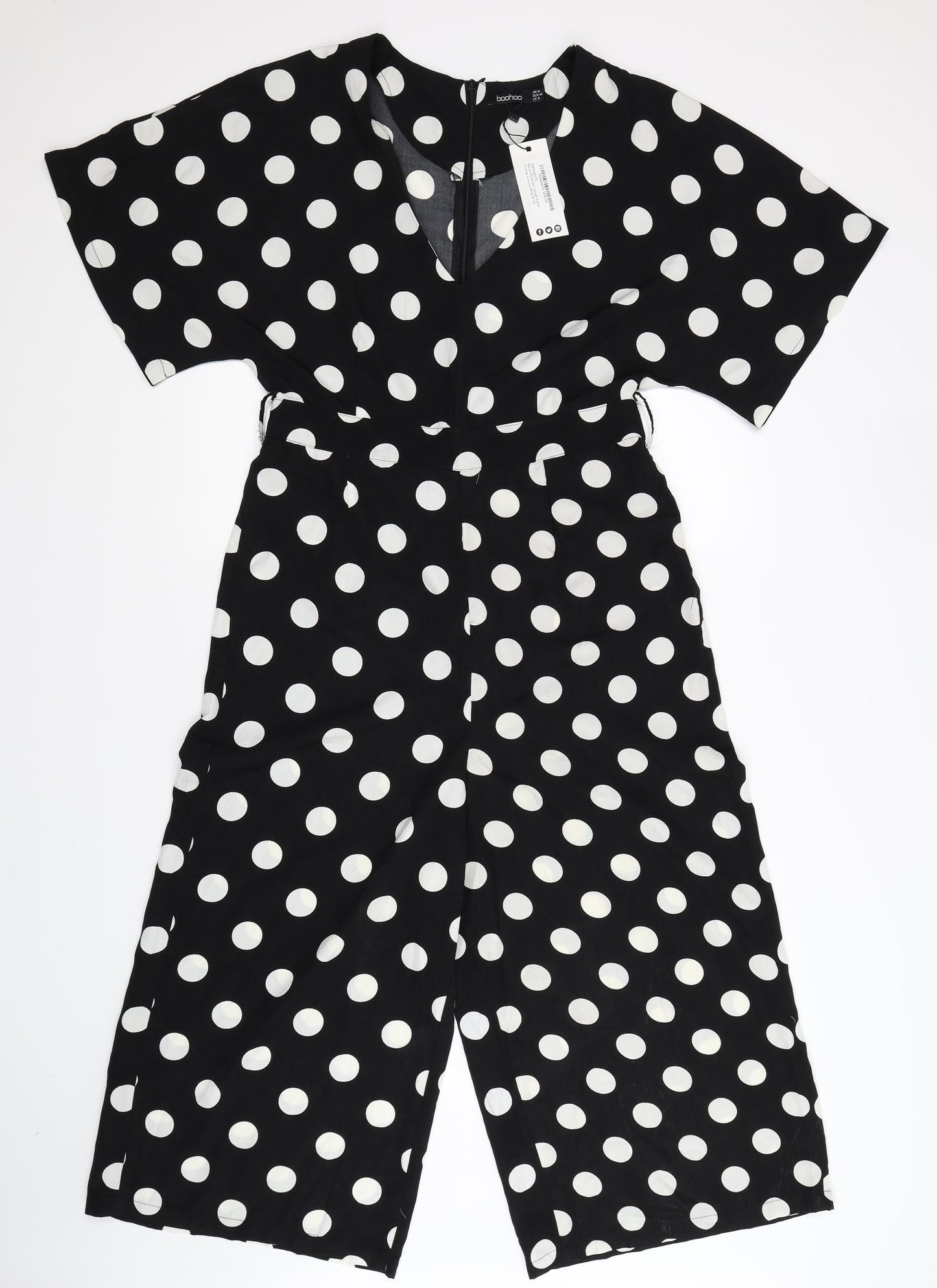 Boohoo Womens Black Polka Dot  Jumpsuit One-Piece Size 14 L22 in