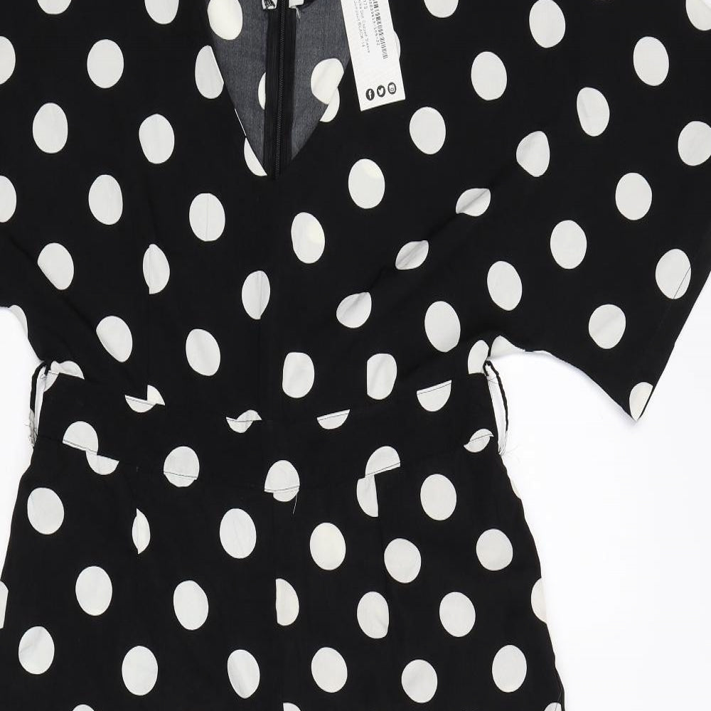Boohoo Womens Black Polka Dot  Jumpsuit One-Piece Size 14 L22 in