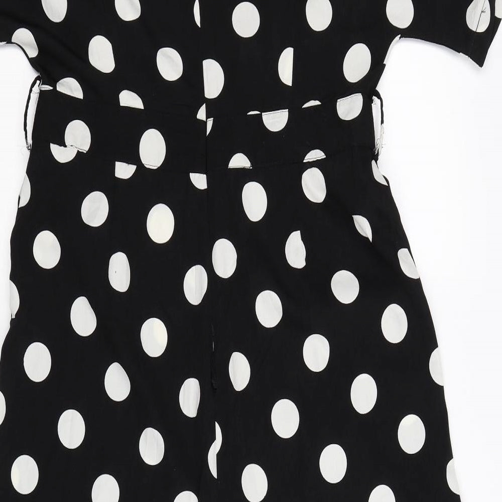Boohoo Womens Black Polka Dot  Jumpsuit One-Piece Size 14 L22 in