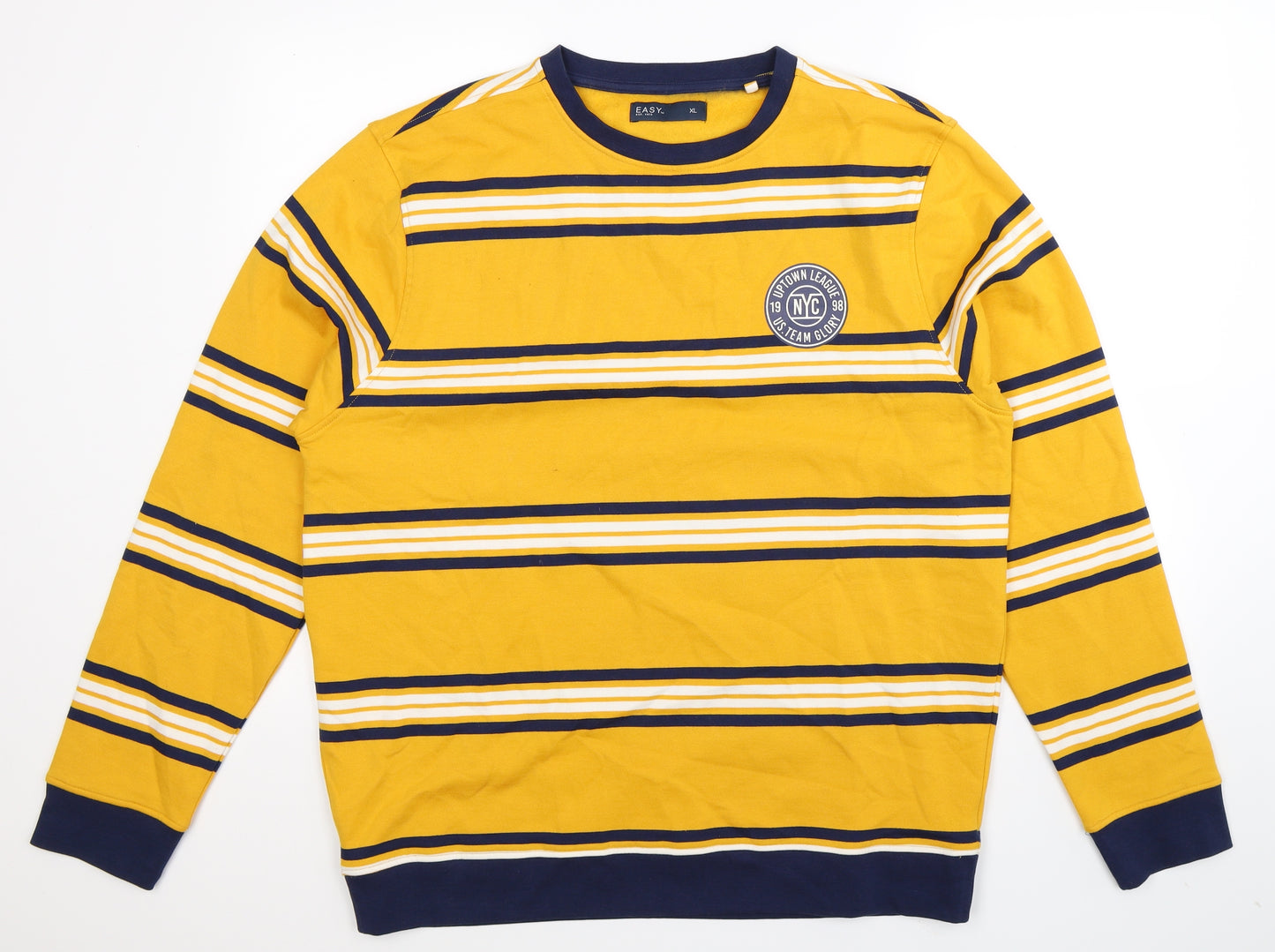 Easy Mens Yellow Striped  Pullover Sweatshirt Size XL