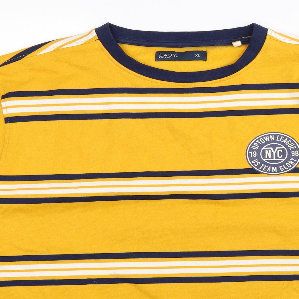 Easy Mens Yellow Striped  Pullover Sweatshirt Size XL
