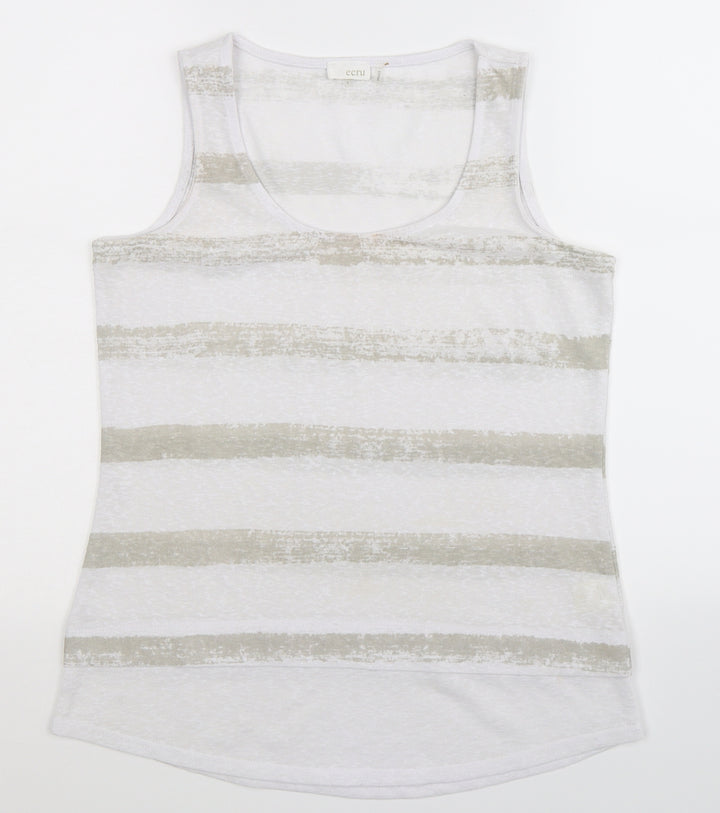 ecru Womens White Striped  Basic Tank Size S