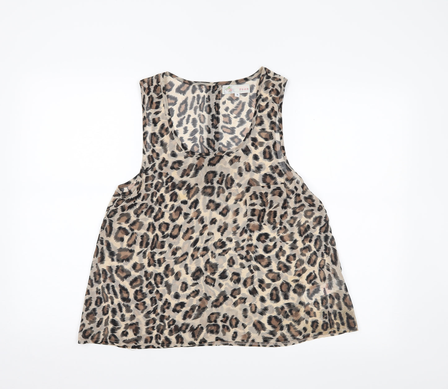 CAMEO ROSE Womens Brown Animal Print  Basic Tank Size 10