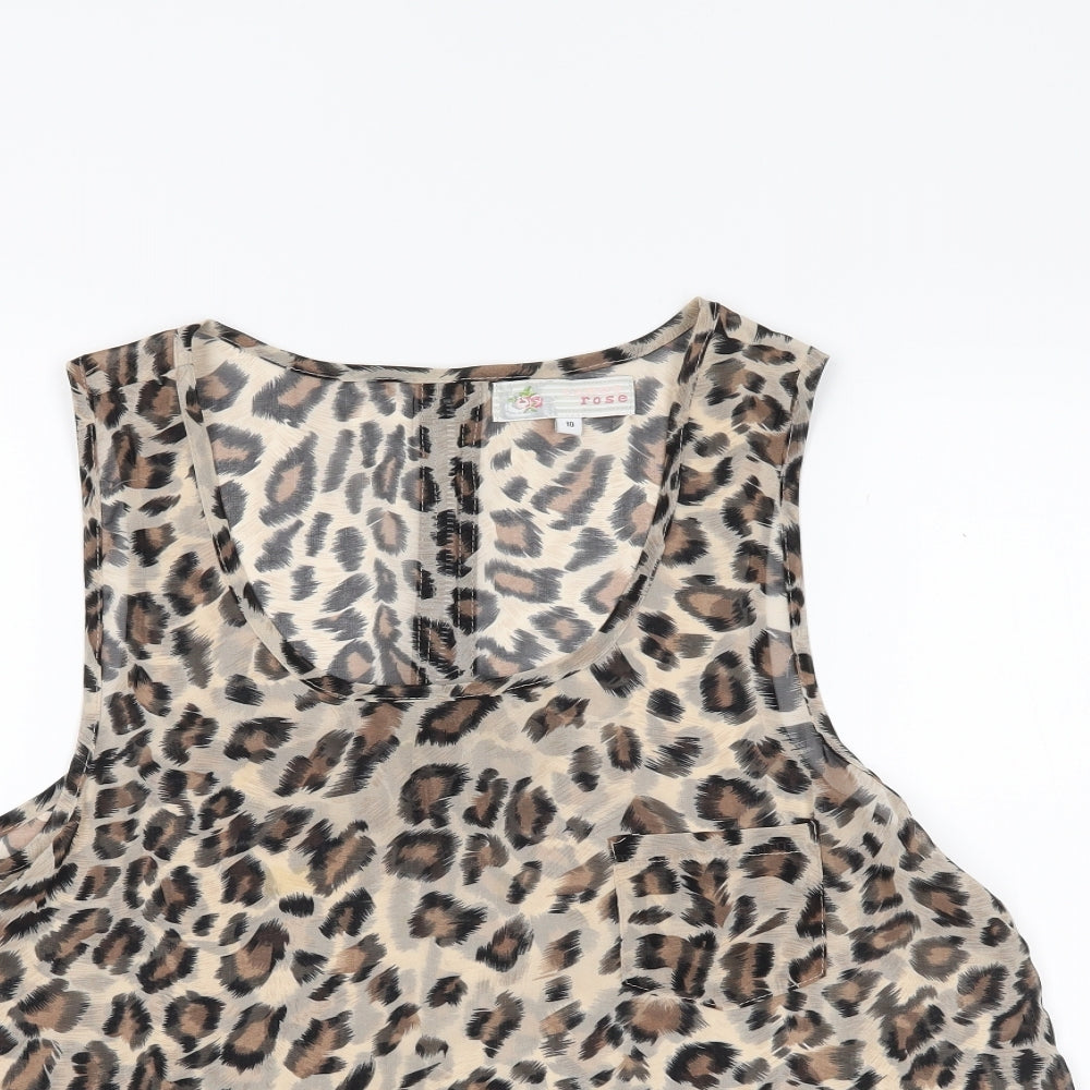 CAMEO ROSE Womens Brown Animal Print  Basic Tank Size 10