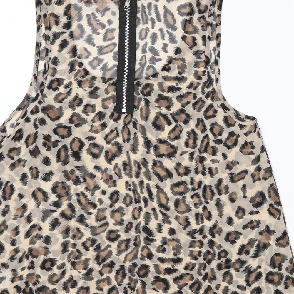 CAMEO ROSE Womens Brown Animal Print  Basic Tank Size 10