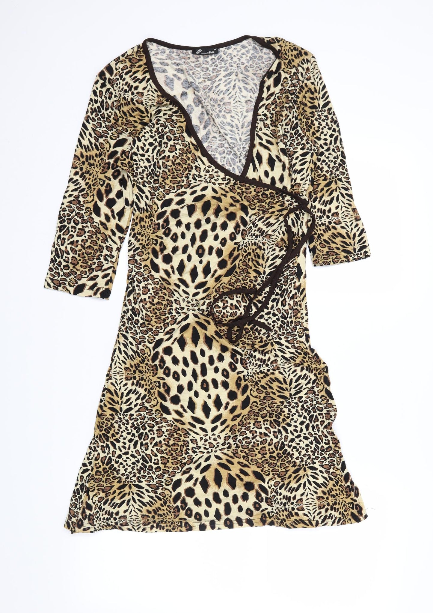 kiki Womens Brown Animal Print  Wrap Dress  Size M