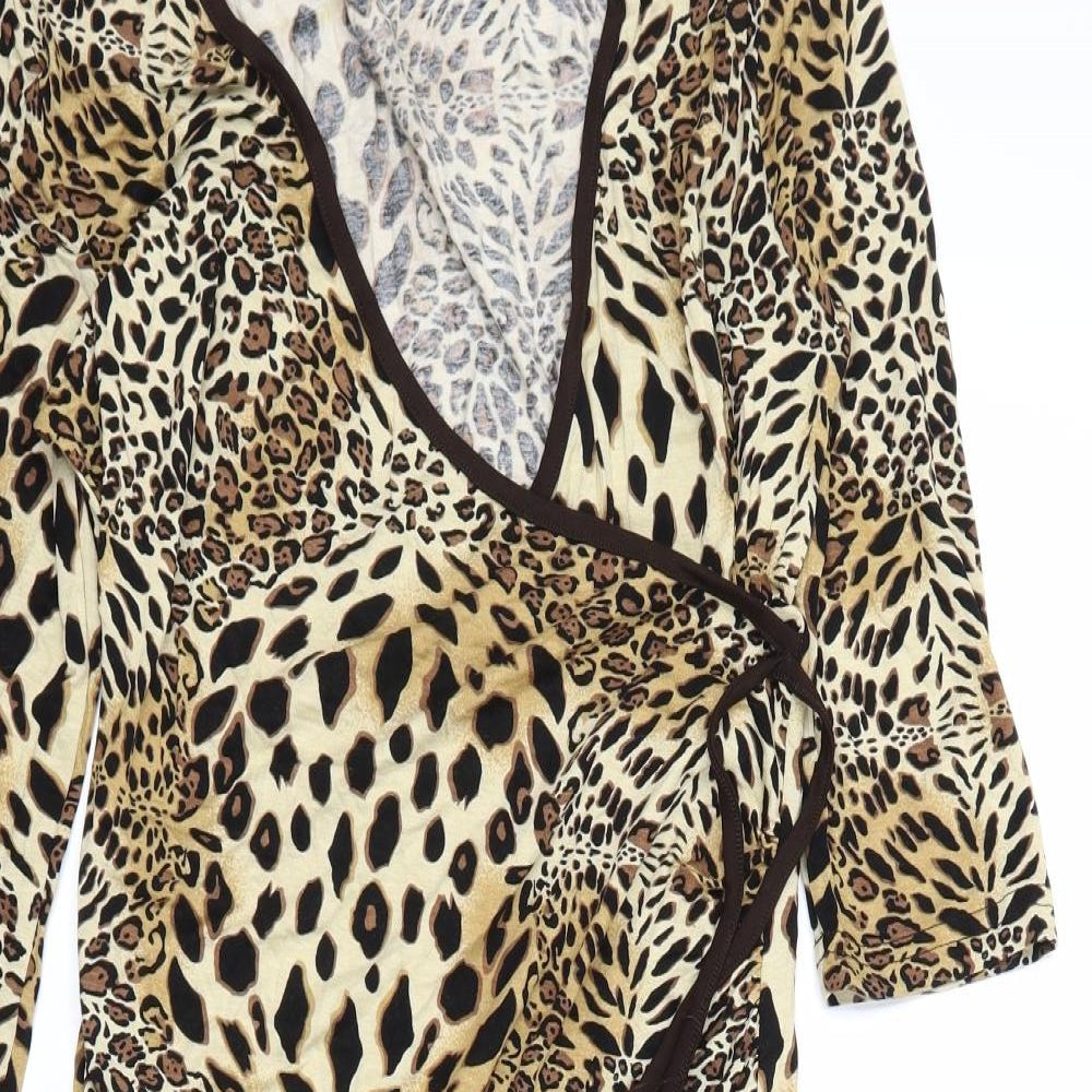 kiki Womens Brown Animal Print  Wrap Dress  Size M