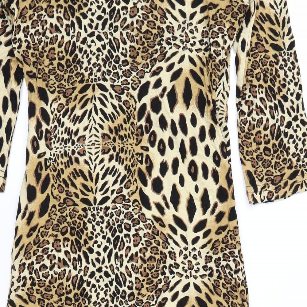 kiki Womens Brown Animal Print  Wrap Dress  Size M