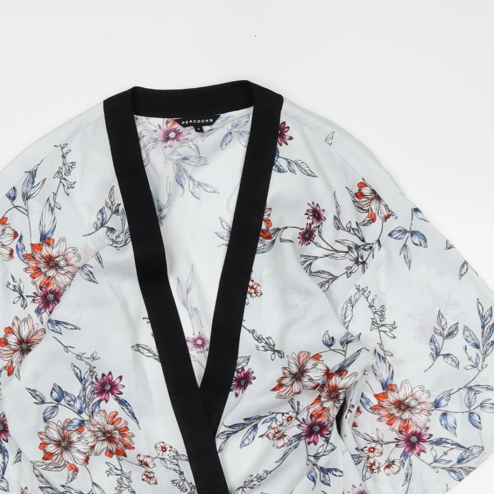 Peacocks Womens White Floral  Wrap Blouse Size S