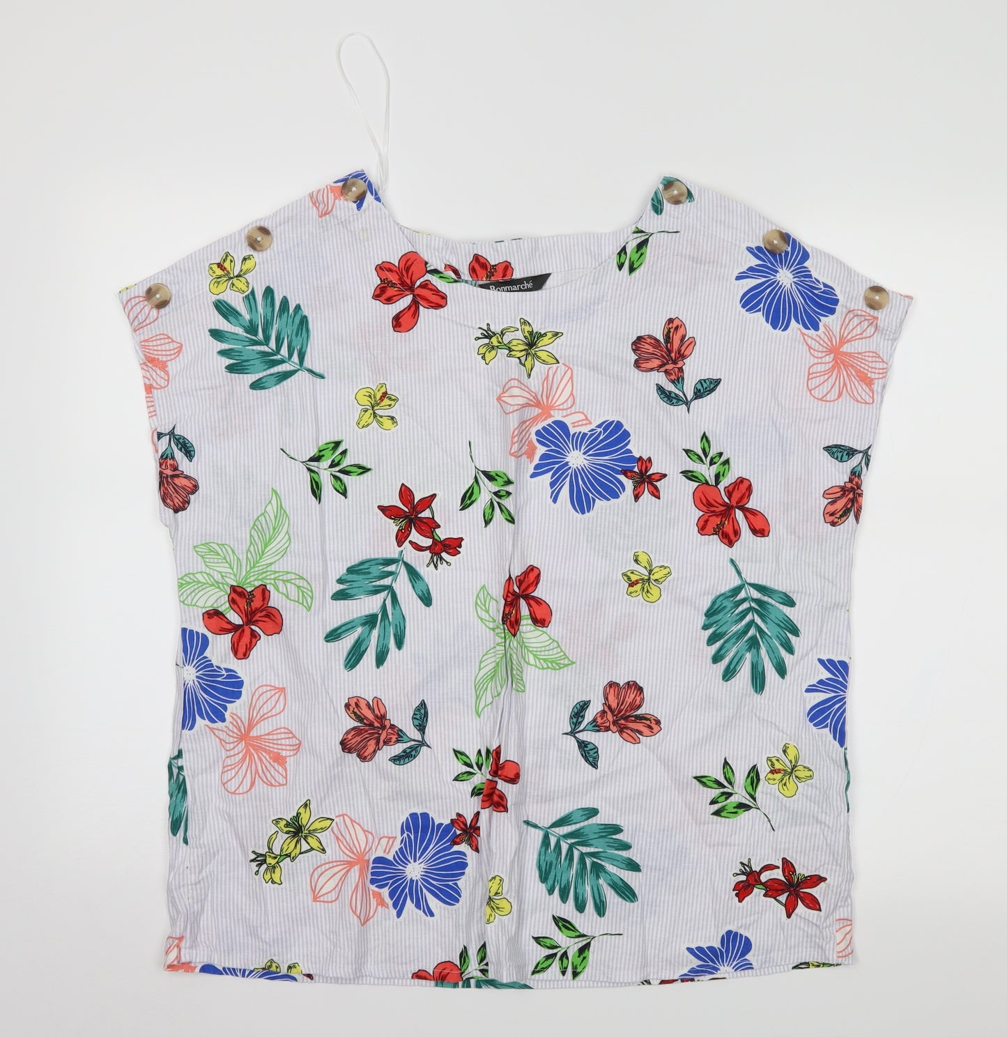 Bonmarché Womens White Floral  Basic Blouse Size 16