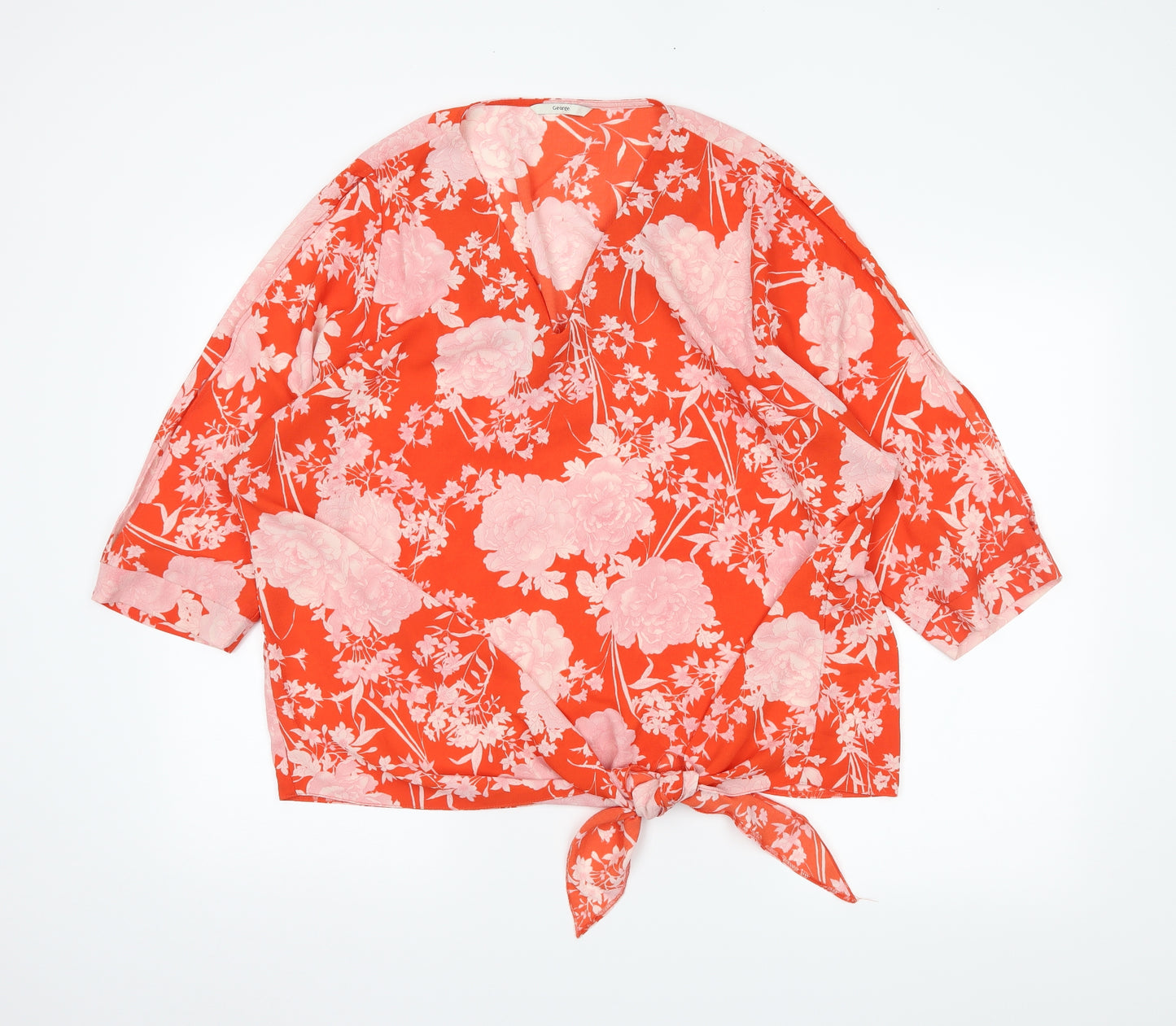 George Womens Red Floral  Basic Blouse Size 18
