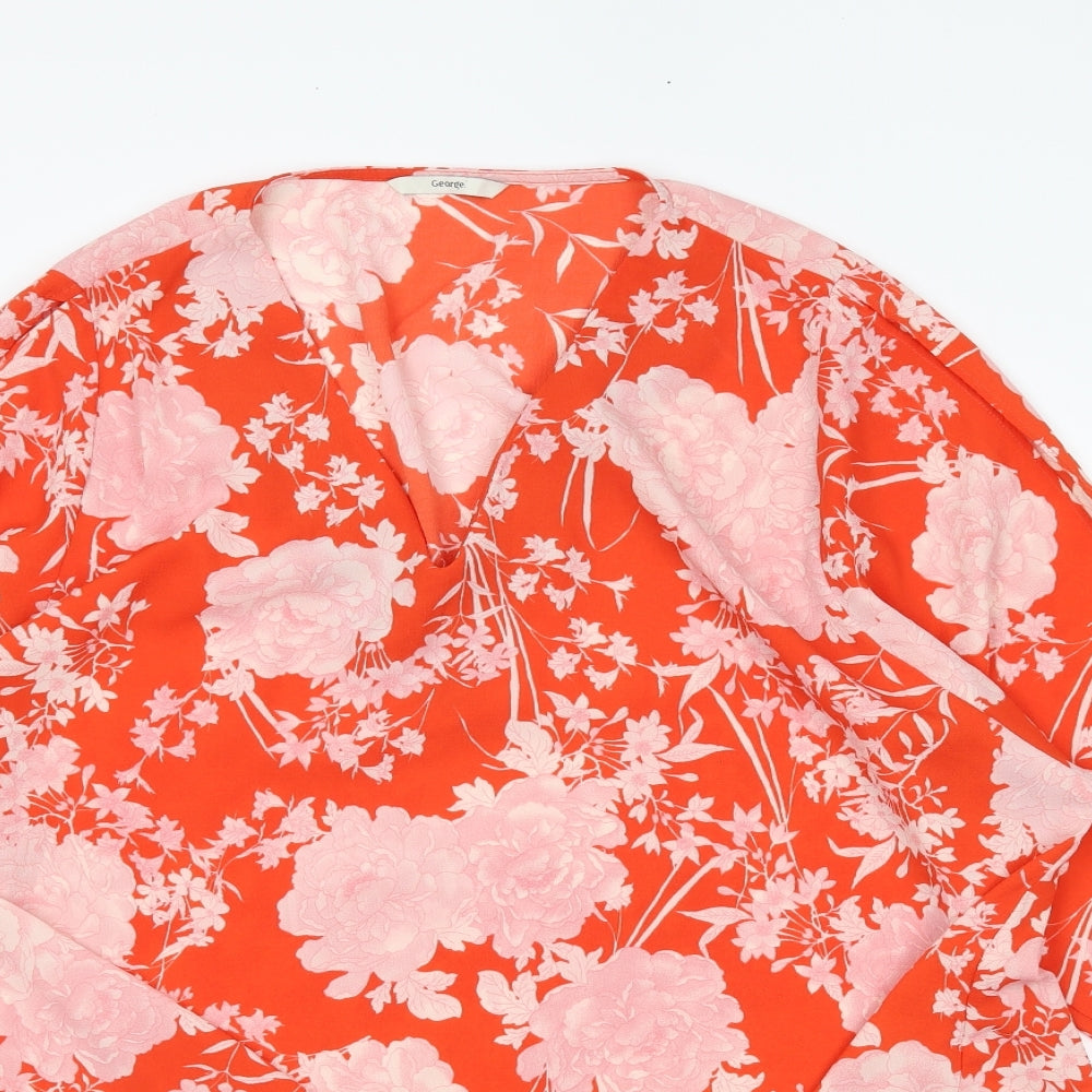 George Womens Red Floral  Basic Blouse Size 18