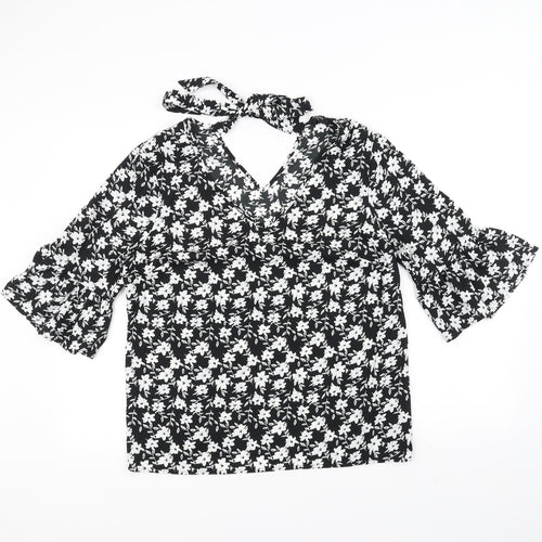 Papaya Womens Black Floral  Basic Blouse Size 14