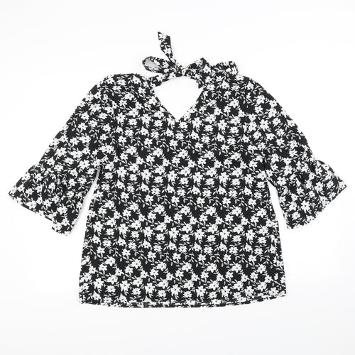 Papaya Womens Black Floral  Basic Blouse Size 14