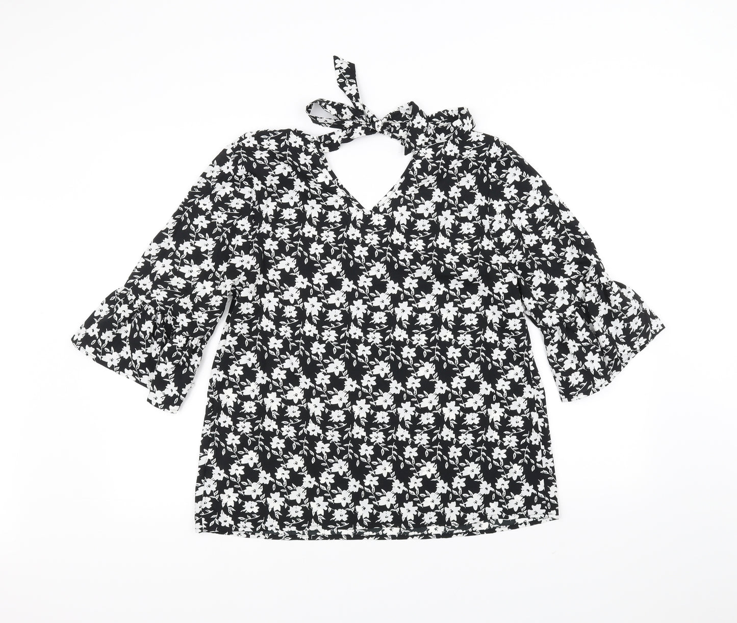 Papaya Womens Black Floral  Basic Blouse Size 14