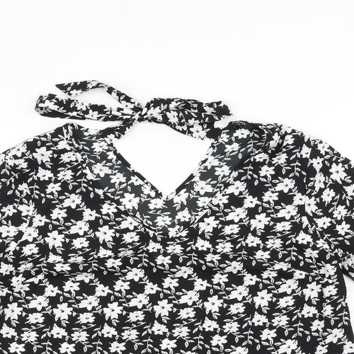 Papaya Womens Black Floral  Basic Blouse Size 14