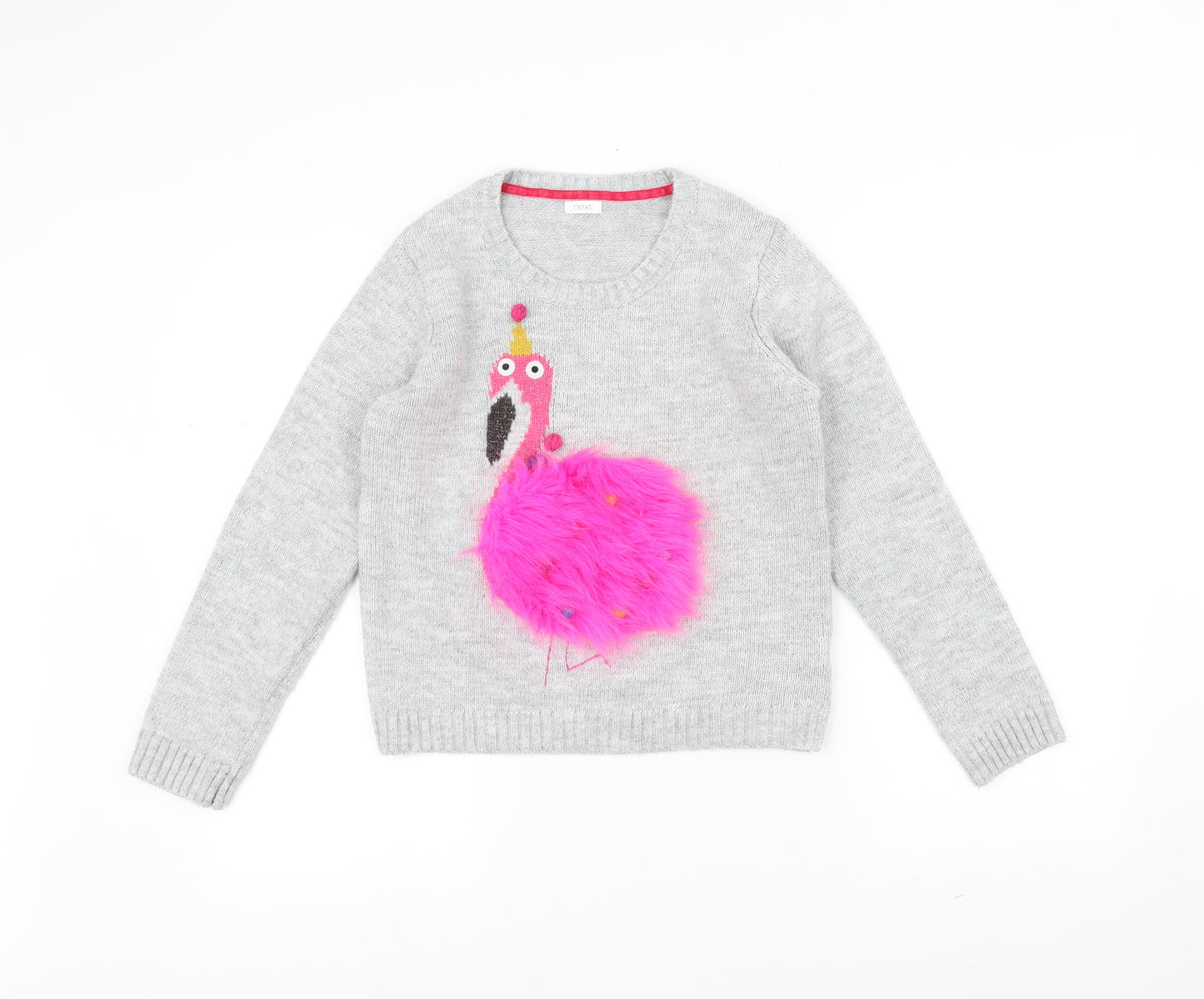 NEXT Girls Grey  Knit Pullover Jumper Size 11 Years  - flamingo
