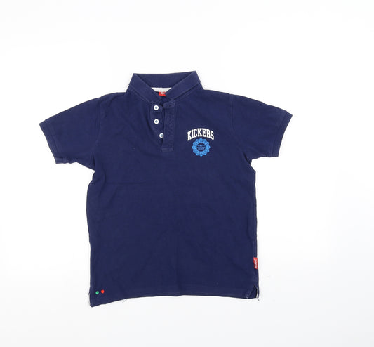Front view of Kickers boys’ blue basic polo, size 11-12, years